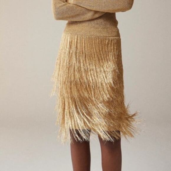 J. Crew Collection Shimmery Metallic Fringe Skirt Gold Size Medium NWT